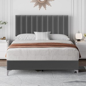 Queen Size Upholstered Bed Frame with Adjustable Headboard, Sturdy Bed Frame, Noise Free Sleep, No Box Spring Needed, Easy Assembly, Grey - 1 of 4
