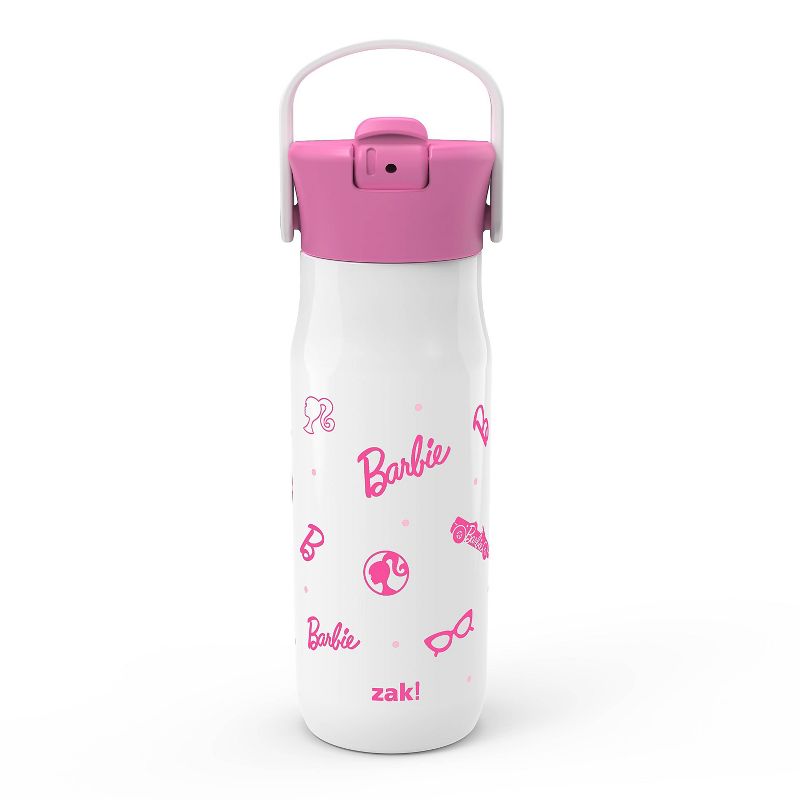 Zak Designs 20 fl oz Stainless Steel Barbie Water Bottle with Straw Pink/White, 2 of 12