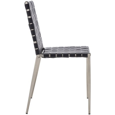 Rayne Black and Silver Woven Leather Dining Chairs, Set of 2