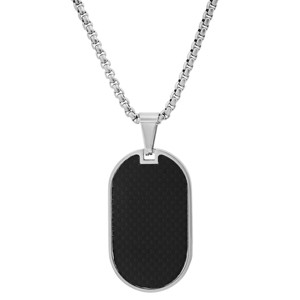 Steeltime 24" Men's stainless steel and black carbon fiber dog tag pendant - 1 of 4