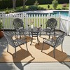 5-Piece Cast Aluminum Outdoor Dining Set: Round Table, Stackable Chairs & Red Cushions - All-Weather Patio Furniture for Your Backyard - 2 of 4