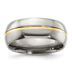 Black Bow Jewelry Men's Titanium and Gold Tone, 8mm Grooved Comfort Fit Band - 1 of 4