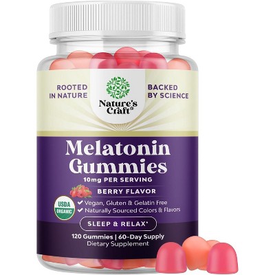 Organic 10mg Melatonin Gummies, Fast Acting Gummies for Adults, Enhanced Sleep Quality & Duration, Nature's Craft, 120ct