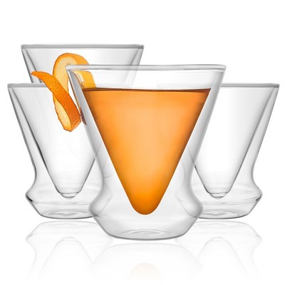 JoyJolt Cosmo Double Walled Stemless Martini Glasses - Set of 4 Elegant Stemless Glassware - 5 oz