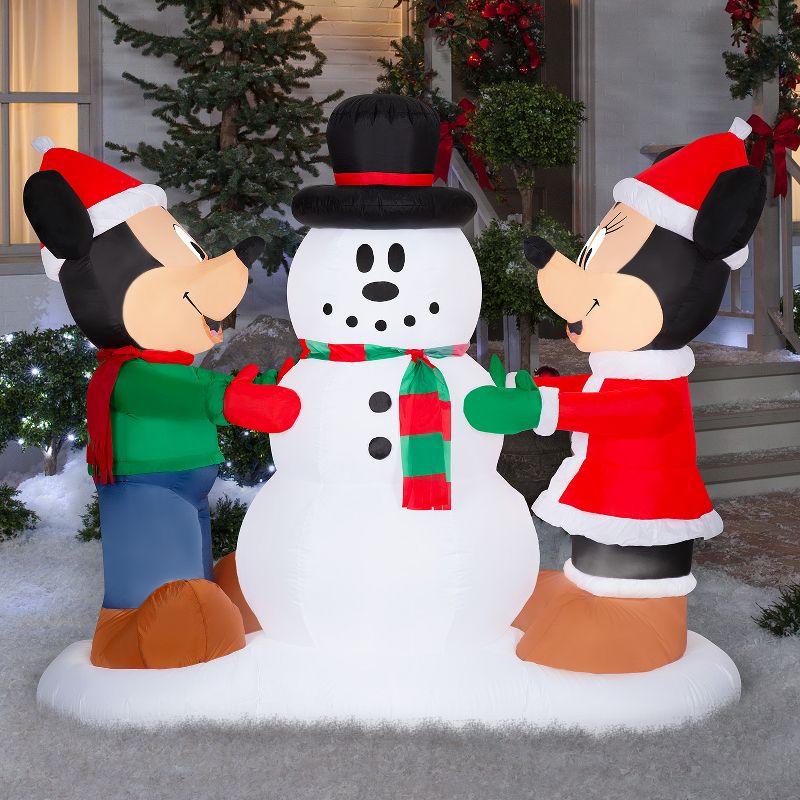 Gemmy Christmas Airblown Inflatable Mickey and Minnie Decorating Snowman Scene Disney, 5 ft Tall, 2 of 3