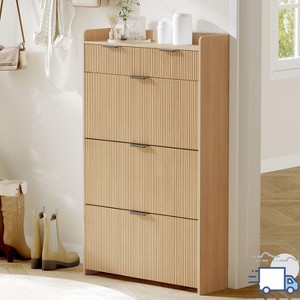 Jojoka Wave Design Shoe Cabinet with 3 Flip Drawers & 2 Top Drawers – Slim Entryway Organizer with Side Hook, Raised Tabletop - 1 of 4