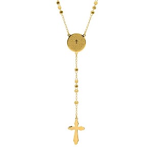 Steeltime 24" 18k gold plated stainless steel Our Father prayer box beaded rosary necklace - 1 of 4