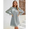 Women's Ruffle Mock Neck Long Sleeve Floral Print Mini Dress Casual Pleated Flowy Babydoll Short Dress - 3 of 4