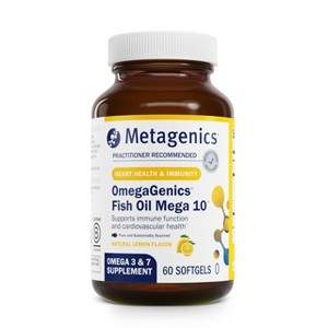 Metagenics OmegaGenics Mega 10—330mg EPA & 170mg DHA for heart & immune health, no fishy aftertaste, non-GMO, gluten-free—60 softgels. - 1 of 4