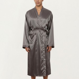 Anna-Kaci Men's Satin Robe with Waist Tie Belt and Front Pockets - 1 of 4