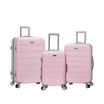 Rockland Melbourne 3pc Expandable ABS Hardside Checked Spinner Luggage Set - Pink/Mint