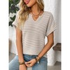 Women's V-Neck Stripe T-Shirt - Relaxed Fit Short Sleeve Top - 4 of 4