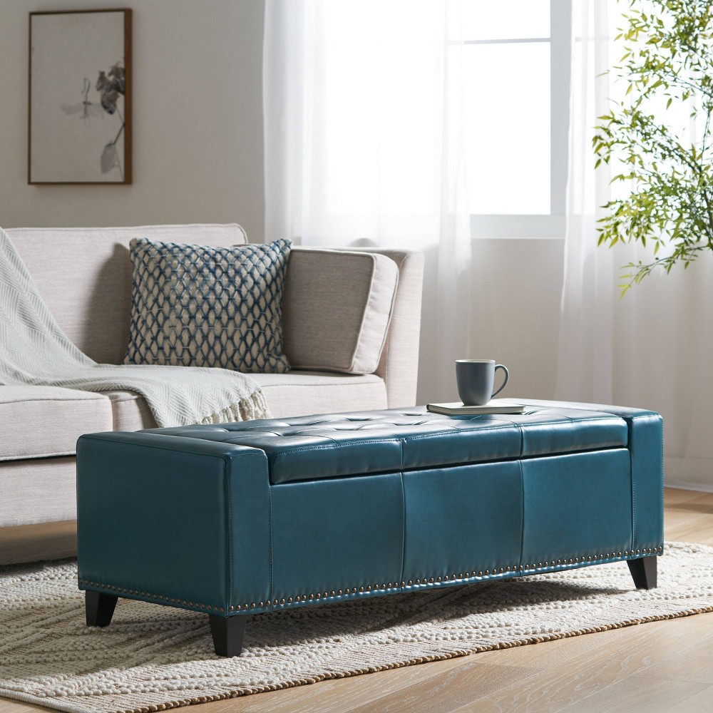 Photos - Pouffe / Bench Chelsea Storage Ottoman with Studs - Teal - Christopher Knight Home