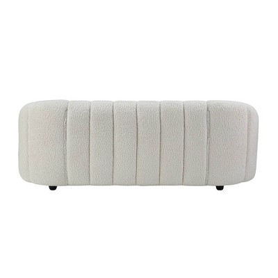 84" White Tufted Faux Shearling Sofa with Wood Frame