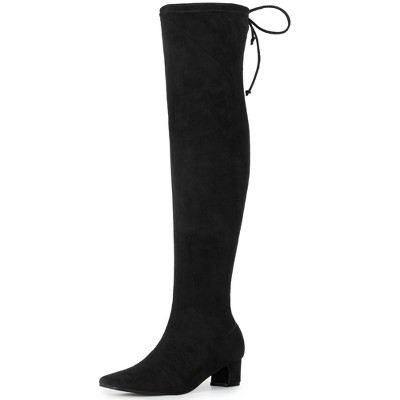BLISSFUL STEP Square Toe Comfy Thigh High Boots Stretch Over the Knee Boots for Women
