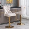 Set of 2 Swivel Velvet Bar Stools with Backs, Adjustable Height, Upholstered Barstools with Golden Base for Kitchen Island or Bar - Cuddlewood - 2 of 4