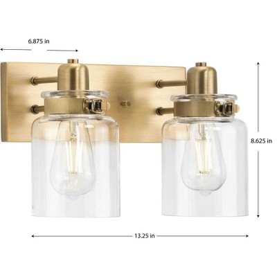 Calhoun Vintage Brass 2-Light Bath Vanity with Clear Glass