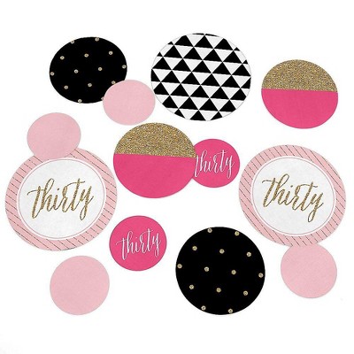 Big Dot of Happiness Chic 30th Birthday - Pink, Black and Gold - Birthday Party Giant Circle Confetti - Birthday Party Décor - Large Confetti 27 Count