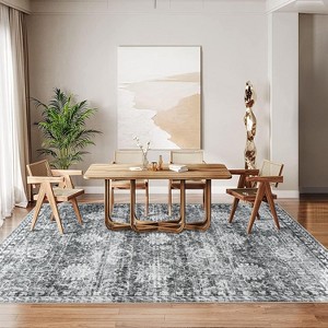 GustoWave Vintage Boho Various Sizes Washbale Floor Cover Area Rug for Bedroom, Living Room, Black + Grey - 1 of 4