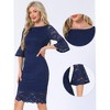 INSPIRE CHIC Women's Bell Sleeve Boat Neck Vintage Cocktail Lace Sheath Dress - 2 of 4