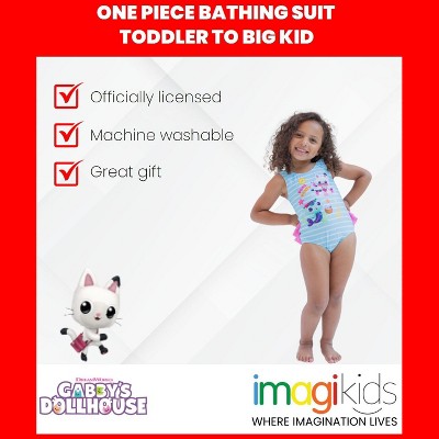 Gabby's Dollhouse MerCat Pandy Paws Little Girls One Piece Bathing Suit Blue / White 6 — фото 3