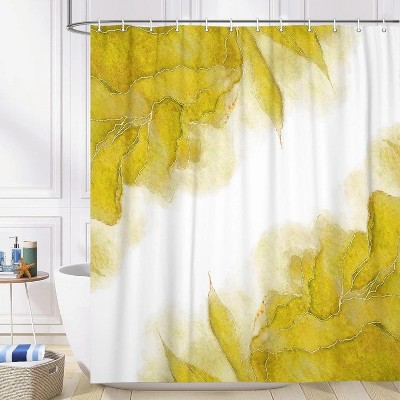 LunaLulinlk Yellow and Gold Marble Shower Curtain
