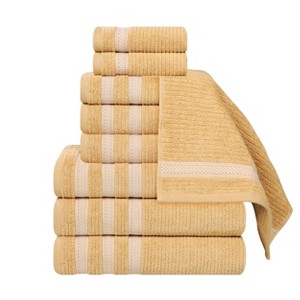 Zero Twist Cotton Ribbed Modern Geometric Border Assorted 9 Piece Bathroom Towel Set by Blue Nile Mills - 1 of 4