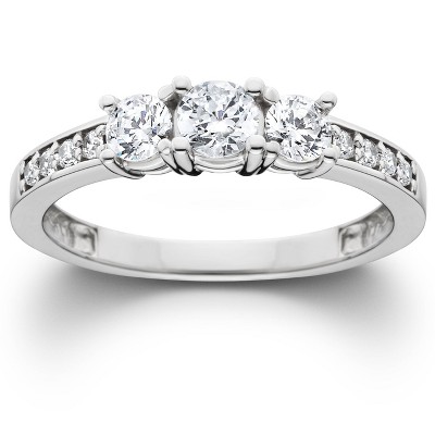 Pompeii3 3/4ct Three Stone Round Diamond Engagement Ring 14K White Gold