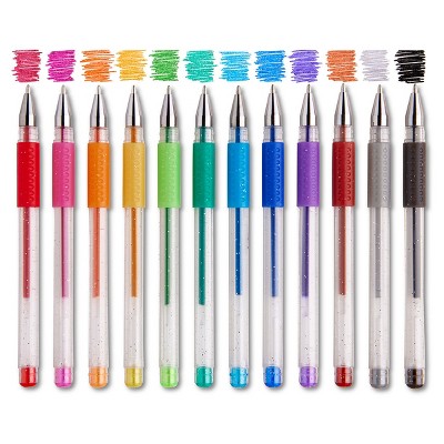KINGART Gel Pen Set, Soft Grip, 12 Glitter Colors