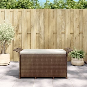 vidaXL Patio Bench with Cushion Brown 45.7 in.x18.1 in.x22.4 in. Poly Rattan - 1 of 4