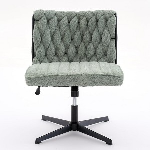 Armless Cross Legged Wide Adjustable Height Swivel Padded Teddy/Brouce Fabric No Wheels Desk Chair for Home Office Study Bedroom, Green - 1 of 4