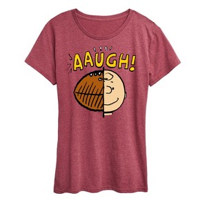 Women's - Peanuts - C Brown Half Football Head Short Sleeve Graphic T-Shirt - 1 of 4