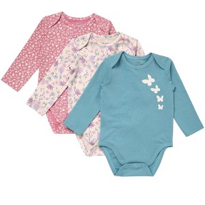 Hanes Pure Comfort Baby Long Sleeve Bodysuits, Organic Cotton, Boys & Girls, 3-Pack - 1 of 2