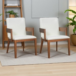 Set of 2 Wood & PU Leather Upholstered Dining Chairs with Cushioned ...