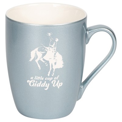 100 North Bucking Bronco 10 Ounce Frosted Blue Metallic Finish, Comfortably Fits Your Hands, New Bone China Coffee Tea Cup Mug, A Little Cup Of Giddy
