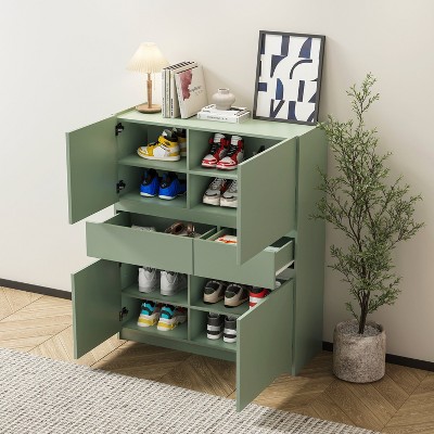 Alilang Storage Cabinet Freestanding 4 Door Cubby with 2 Drawers Modern Style for Living Room, Dining Room Hallway Entryway 39 x 47 inch-Green