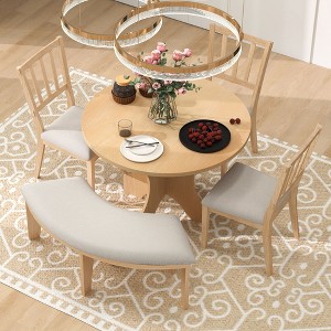 5-piece Rustic Charm Round Dining Set with 3 Upholstered Chairs and Curved Bench for Dining Room, Kitchen and Living room-ModernLuxe - 1 of 4