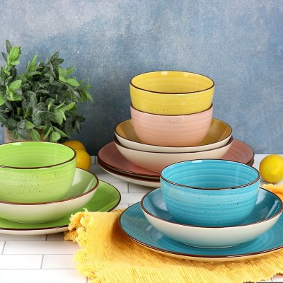 Hudson Assorted Colors Ceramic Dinnerware Set, Service for 4