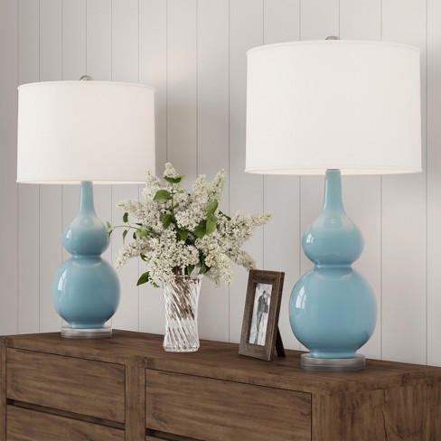 Set Of 2 Ceramic Double Gourd Table Lamps (includes Led Light Bulb