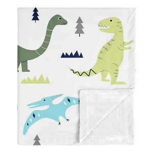 Sweet Jojo Designs Boy Baby Security Blanket Mod Dinosaur Blue Green and Grey - 1 of 4