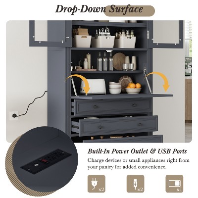 ModernLuxe 78" Tall Kitchen Pantry Storage Cabinet, Freestanding Cupboard, Farmhouse Pantry Cabinet with Drawers & Adjustable Shelves, Gray — фото 6