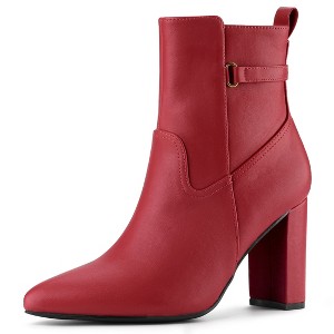 Allegra K Women's Pointed Toe Chunky High Heels Ankle Boots - 1 of 4