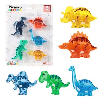 PICASSO-TILES 5 PC Dinosaur Character Theme Set Magnetic Tiles, Building Blocks, STEM Toys for Kids 3+