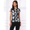 INSPIRE CHIC Women's Satin Stand Collar Work Cap Sleeve Floral Blouse - 4 of 4