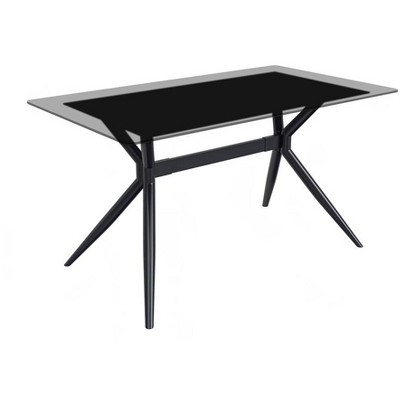 LeisureMod Elega Modern Dining Table Rectangular Tabletop and Durable Black Stainless Steel Base for Kitchen and Dining Room