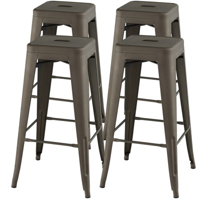 Tangkula 30" Set of 4 Stackable Backless Metal Bar Stools w/ Footrest for Kitchen