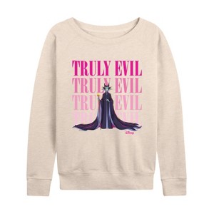 Women's - Disney Villains - Truly Evil Maleficent Lightweight French Terry Wide Neck Long Sleeve Shirt - 1 of 4