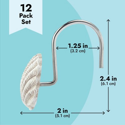 12-Pack Coastal White Seashell and Seahorse Shower Curtain Hooks