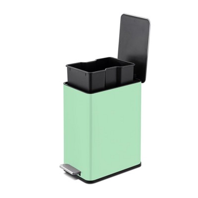 Mint Green Stainless Steel Rectangular Step-On Trash Can, 2.6 Gallons