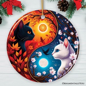 Mystical Seasons Yin and Yang Cats Ceramic Ornament, Gift for White and Black Kitten Lovers| OrnamentallyYou - 1 of 4